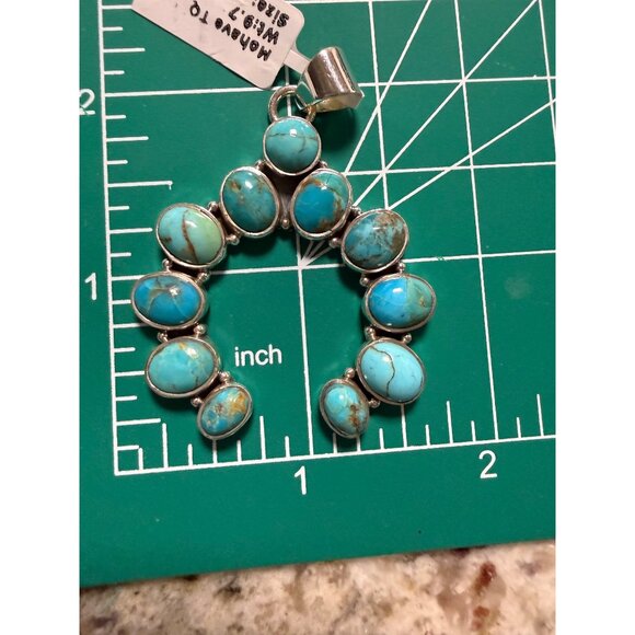 Artisan Kingman Turquoise Cluster Naja Statement Pendant Sterling Silver Boho - Picture 10 of 12